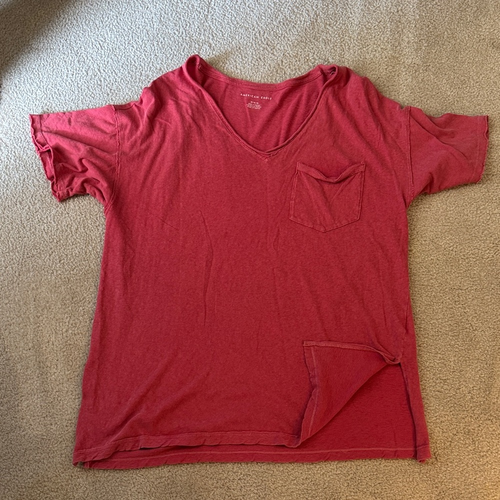 American Eagle Outfitters Red V-Neck Tee